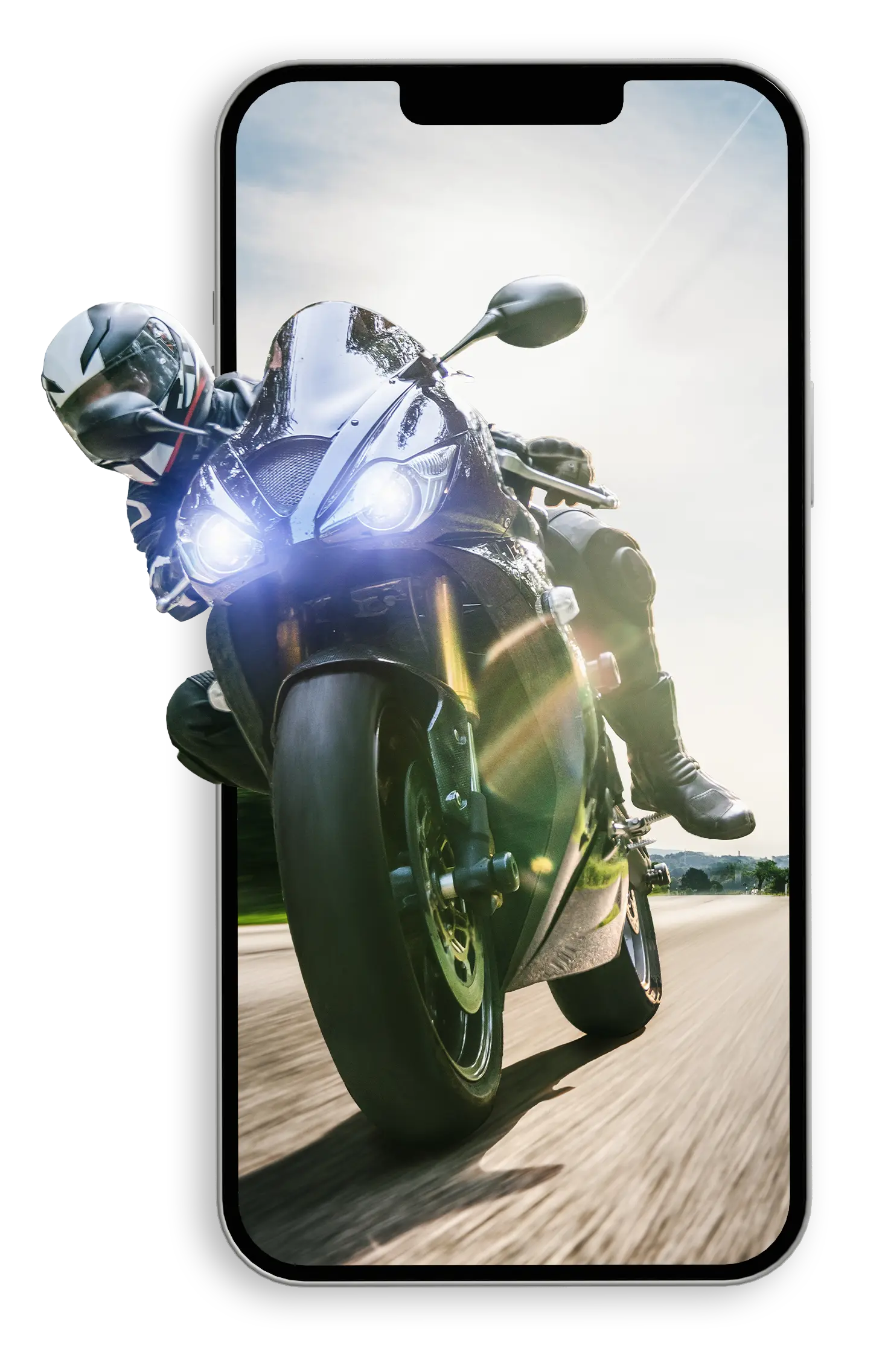 Motorradfahrer in Smartphone